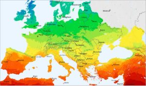 Gráfico de irradiación en Europa