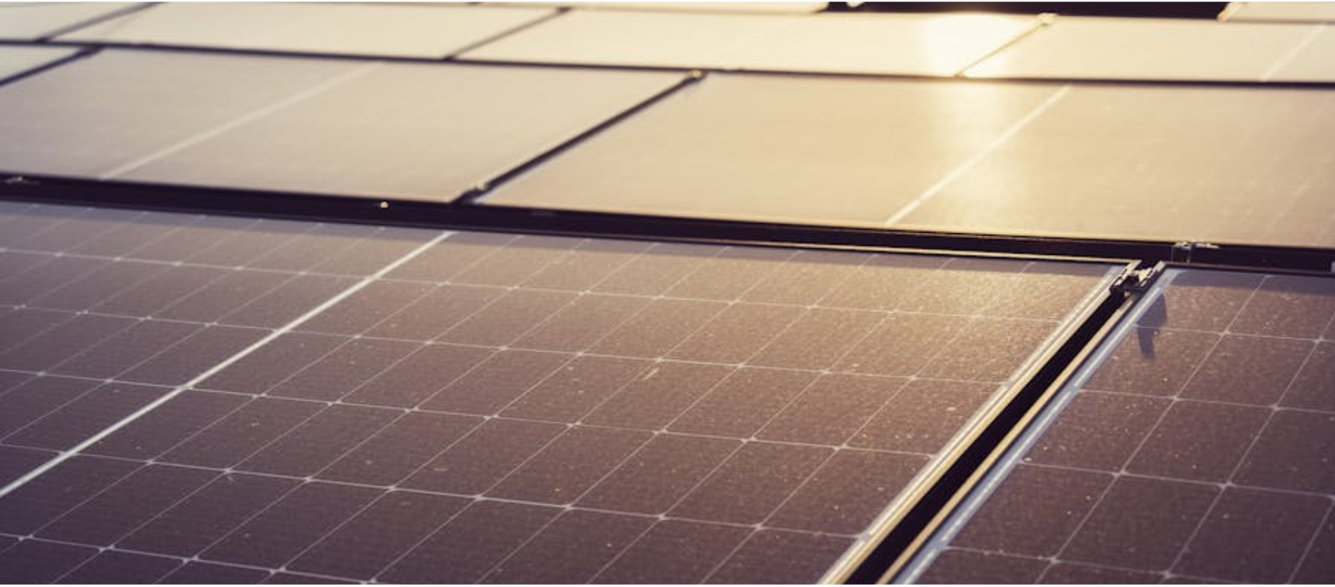Vista en primer plano de una instalación de paneles solares iluminada por la luz del sol.